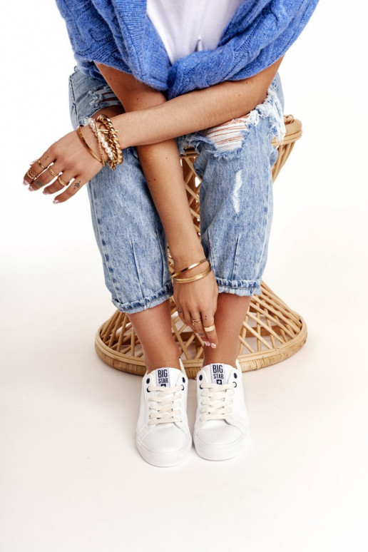 Zapatillas de piel natural. BIG STAR BB274211 blanco y azul marino