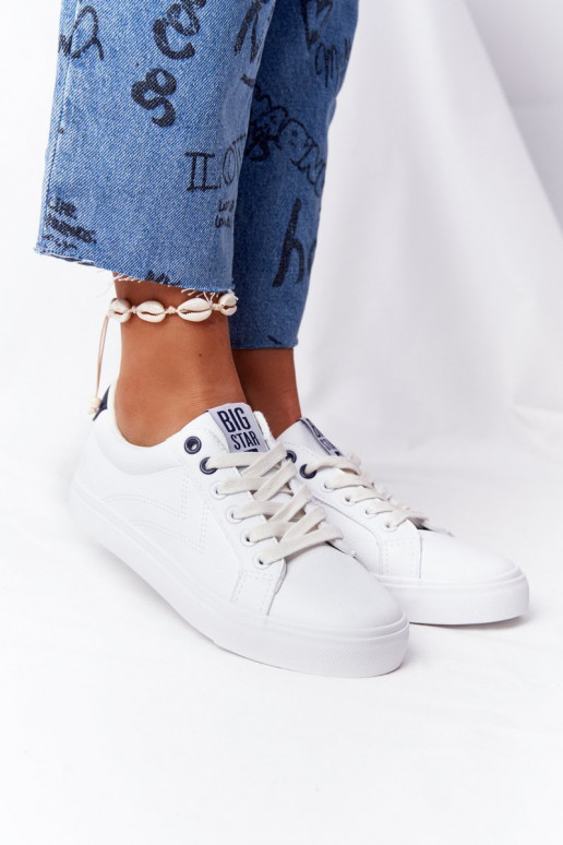 Zapatillas de piel natural. BIG STAR BB274211 blanco y azul marino