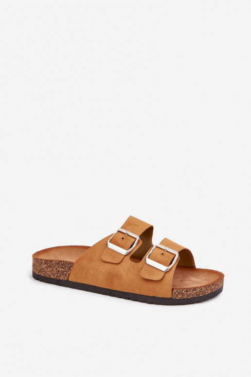 zapatillas de mujer con una plataforma con hebillas color marrón Livara