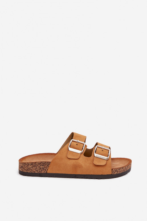 zapatillas de mujer con una plataforma con hebillas color marrón Livara