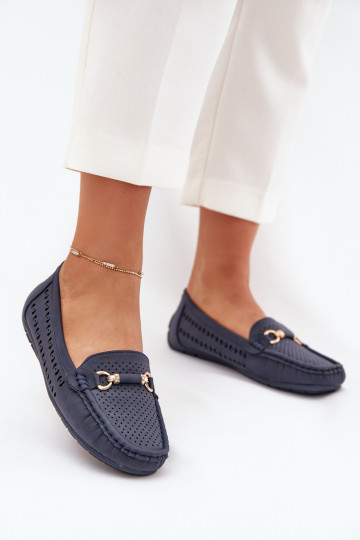 mocasines de mujer con elementos calados con adornos azul oscuro Kaydance
