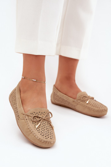 Mocasines de mujer con elementos de encaje y cordones en color caqui Mirisa 2