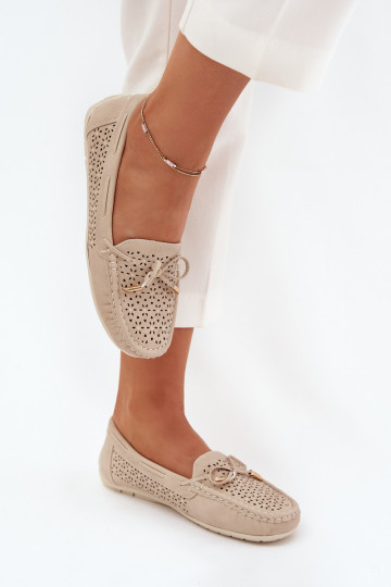 mocasines de mujer con elementos calados I ENiązaniem beige Mirisa