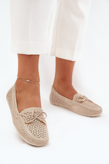 mocasines de mujer con elementos calados I ENiązaniem beige Mirisa 2