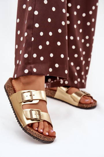 Femenino Zapatillas con una plataforma con hebillas color dorado Vesina