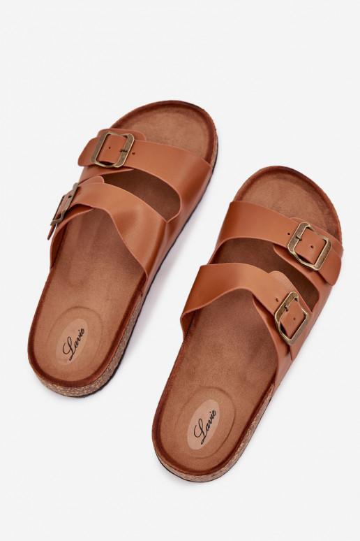 Femenino Zapatillas con una plataforma con hebillas color marrón Vesina