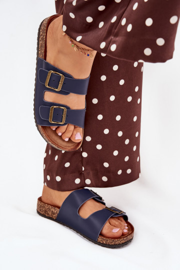 Chanclas de mujer color azul marino con plataforma y hebillas Vesina