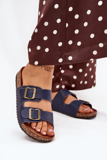 Chanclas de mujer color azul marino con plataforma y hebillas Vesina 2