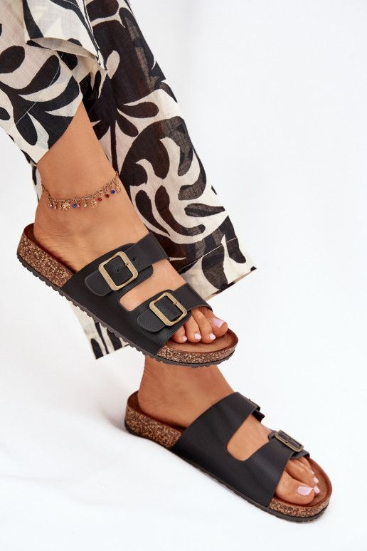 Femenino Zapatillas con una plataforma con hebillas de color negro Vesina