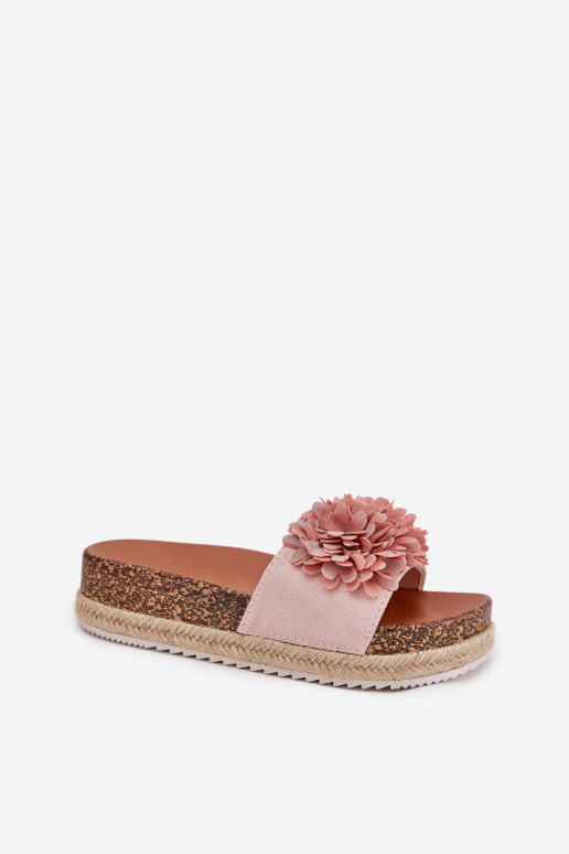 zapatillas de mujer con una plataforma Con decoracionesi con motivos floraleskami color rosa Tessara