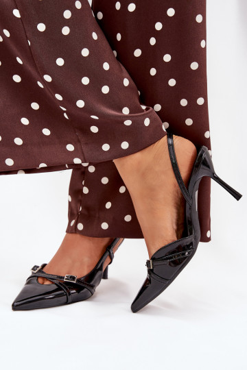Ravira zapatos negros lacados con talón abierto y correas 2