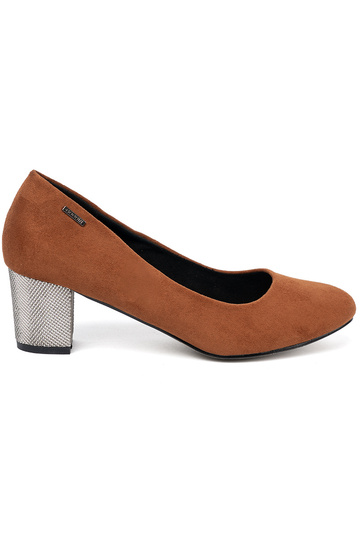 color marrón tacones altos z ozdobnym platam obcasem 2