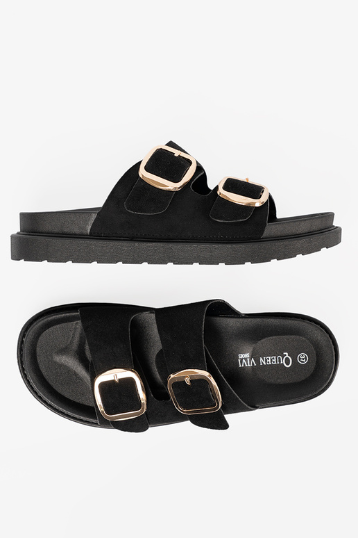 Zapatillas mujer de color negro ze doradomi klamrami Zapatillas mujer de color negro ze doradomi klamrami