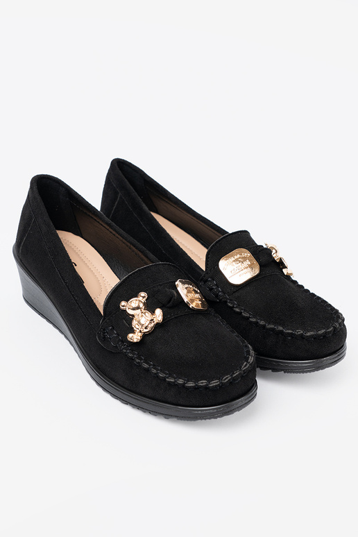 de color negro de gamuza medio zapatos z ozdobnym misiem