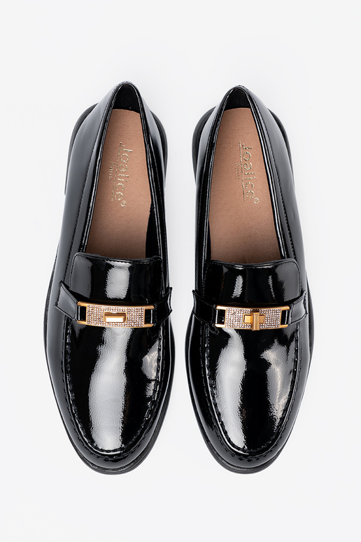 Estilo elegante lacado mocasines z złotą ozdobą