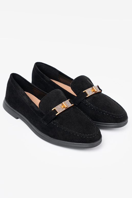 de color negro de gamuza mocasines z elegancką złotą ozdobą
