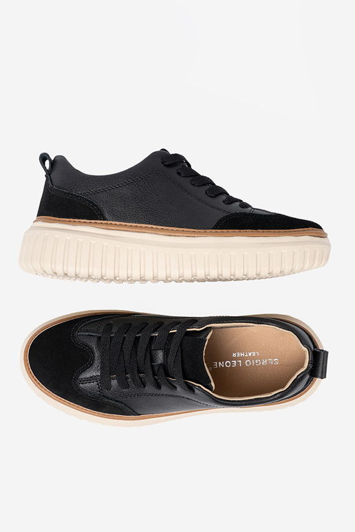 de color negro Zapatillas modelo zapatos. piel na beigej platformie Sergio Leone