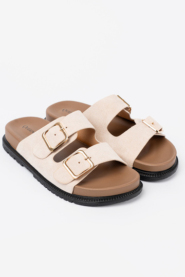 Zapatillas de mujer de moda. brillantementebeige z zamszoAym Aykończeniem