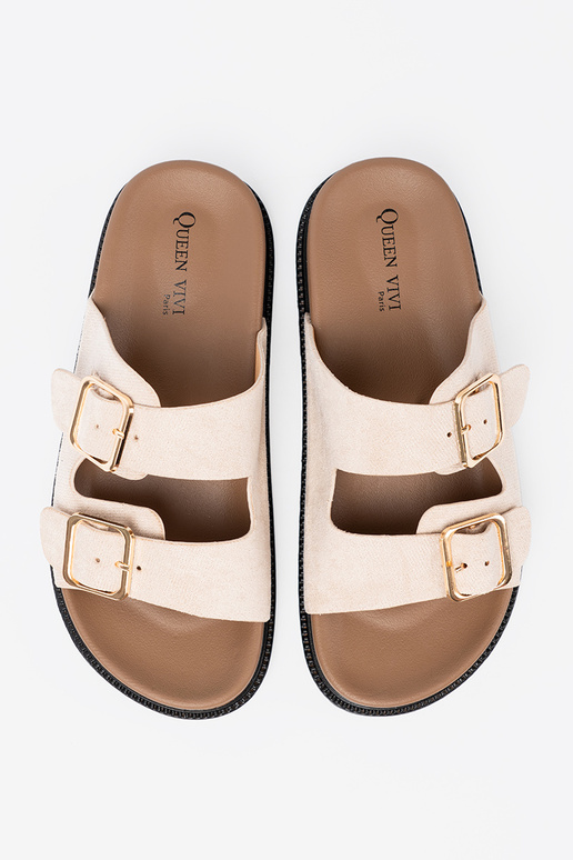 Zapatillas de mujer de moda. brillantementebeige z zamszoAym Aykończeniem