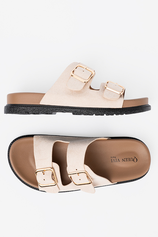 Zapatillas de mujer de moda. brillantementebeige z zamszoAym Aykończeniem