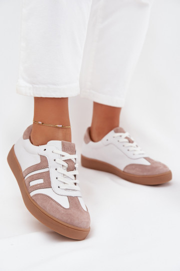 Zapatos deportivos de cuero para mujeres "Vinceza 79557" color blanco-beige