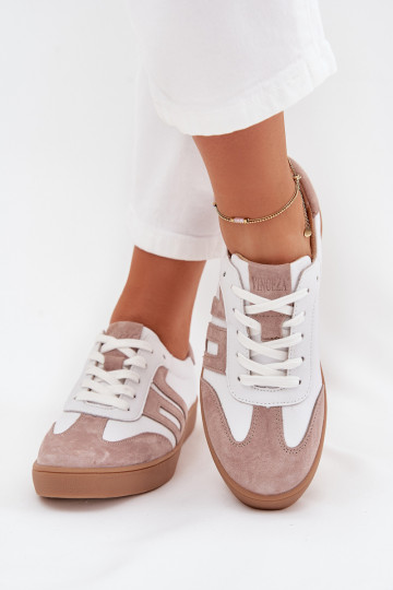 Zapatos deportivos de cuero para mujeres "Vinceza 79557" color blanco-beige 2