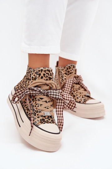 Zapatos casuales con cordones, lazos y cremallera, con plataforma y estampado de leopardo "Turivara"