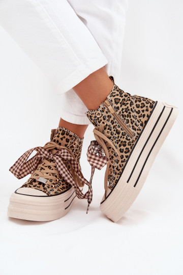 Zapatos casuales con cordones, lazos y cremallera, con plataforma y estampado de leopardo "Turivara" 2