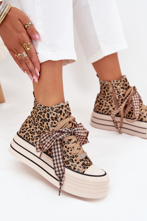 Zapatos de ocio con cintas de cordones I Zamkiem con una plataforma con estampados de piel de leopardo Tiene quevara