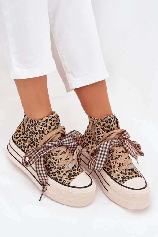 Zapatos de ocio con cintas de cordones I Zamkiem con una plataforma con estampados de piel de leopardo Tiene quevara