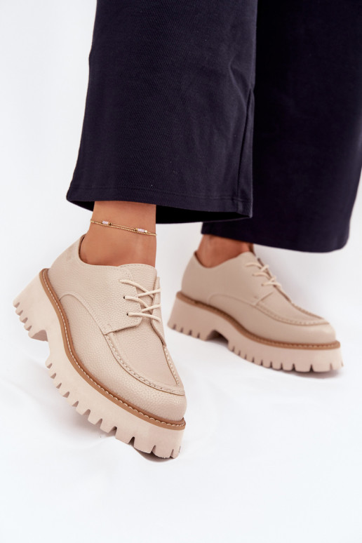 zapatos mocasines de mujer con un encaje Big Star NN274053 beige