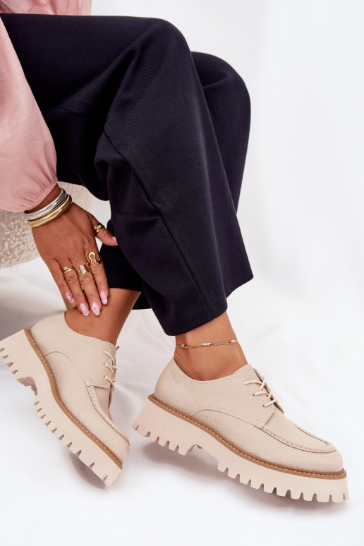 zapatos mocasines de mujer con un encaje Big Star NN274053 beige