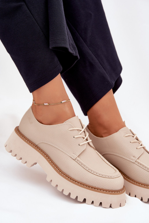 zapatos mocasines de mujer con un encaje Big Star NN274053 beige