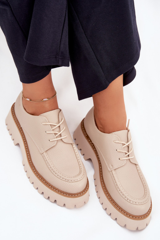 zapatos mocasines de mujer con un encaje Big Star NN274053 beige