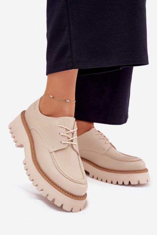 zapatos mocasines de mujer con un encaje Big Star NN274053 beige