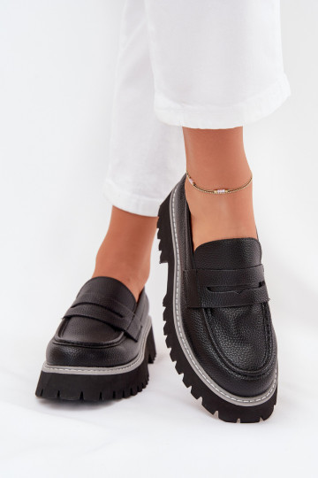 Mocasines para mujeres con plataforma y tacón plano "Big Star NN274049" color negro