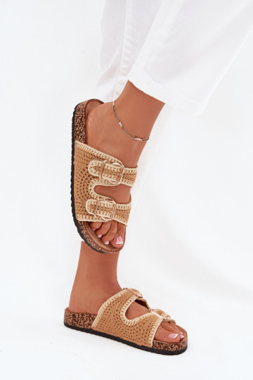 Zapatillas de mujer tejidas con hebillas doradas, color marrón "Fenira"