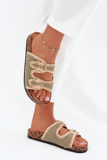 Zapatillas de mujer tejidas con hebillas doradas, color verde "Fenira"