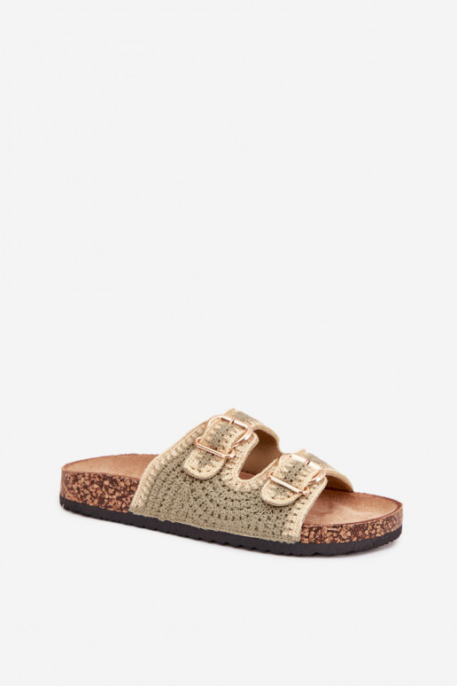 SzydełkoAe zapatillas de mujer Ze color doradomi con hebillasmi color verde Fenira