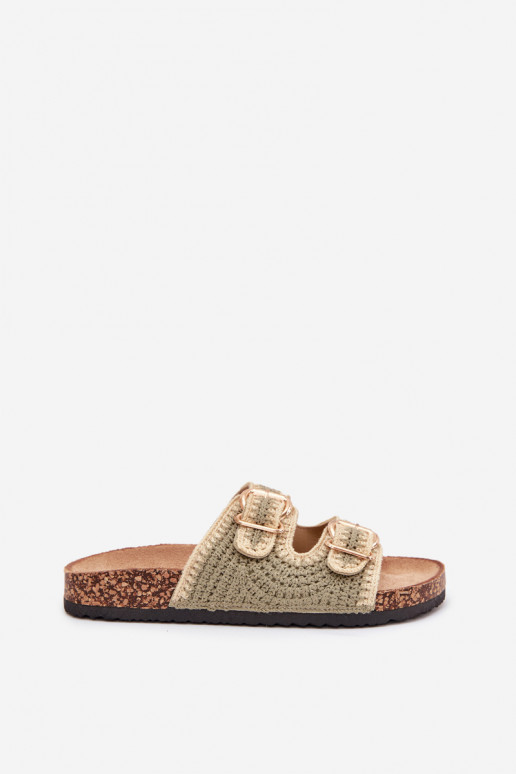 SzydełkoAe zapatillas de mujer Ze color doradomi con hebillasmi color verde Fenira