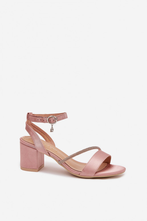 Zapatos de mujer color rosa de tacón con detalles brillantes, Vinceza 20268