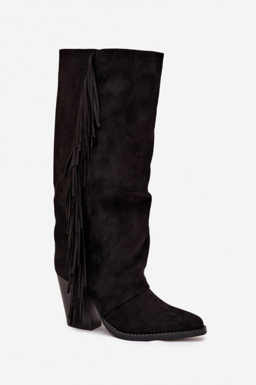 botas estilo vaquero Femenino con flecos con tacones de color negro Tivara