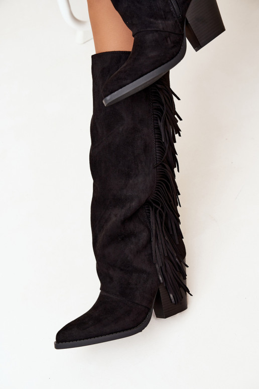 botas estilo vaquero Femenino con flecos con tacones de color negro Tivara
