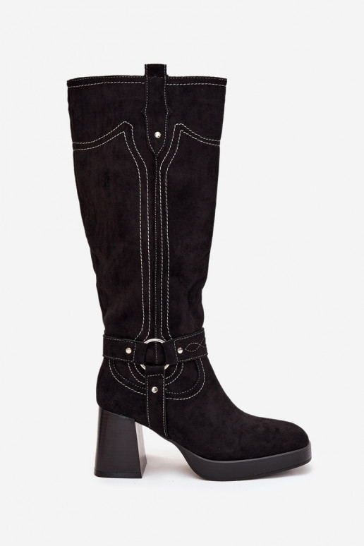 calentamiento botas de mujer con taconesPrzeszyciami de color negro Alessara