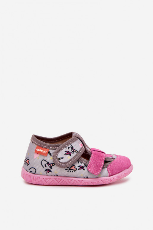 Zapatillas Milami Infantil con sujetadores adhesivos EN unicornios gris-color rosa Reathiana