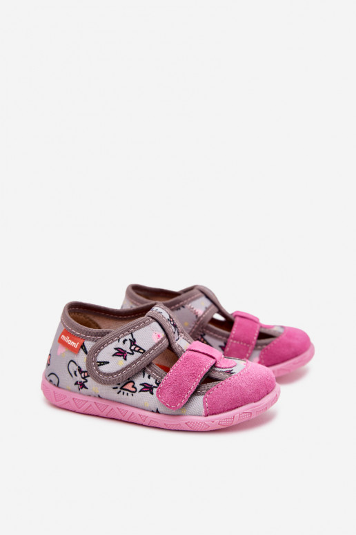 Zapatillas Milami Infantil con sujetadores adhesivos EN unicornios gris-color rosa Reathiana