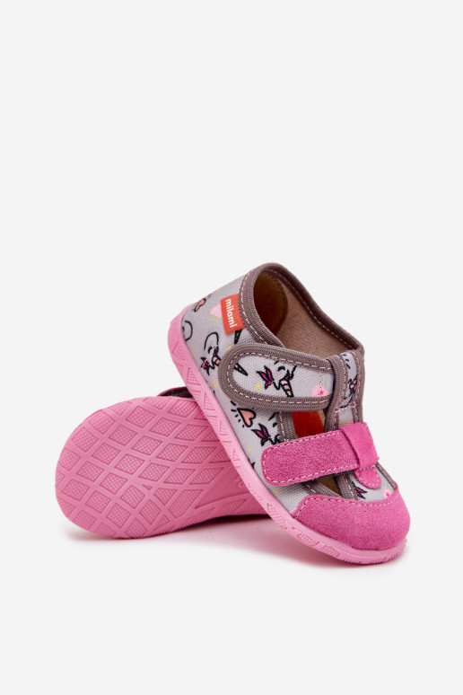 Zapatillas Milami Infantil con sujetadores adhesivos EN unicornios gris-color rosa Reathiana