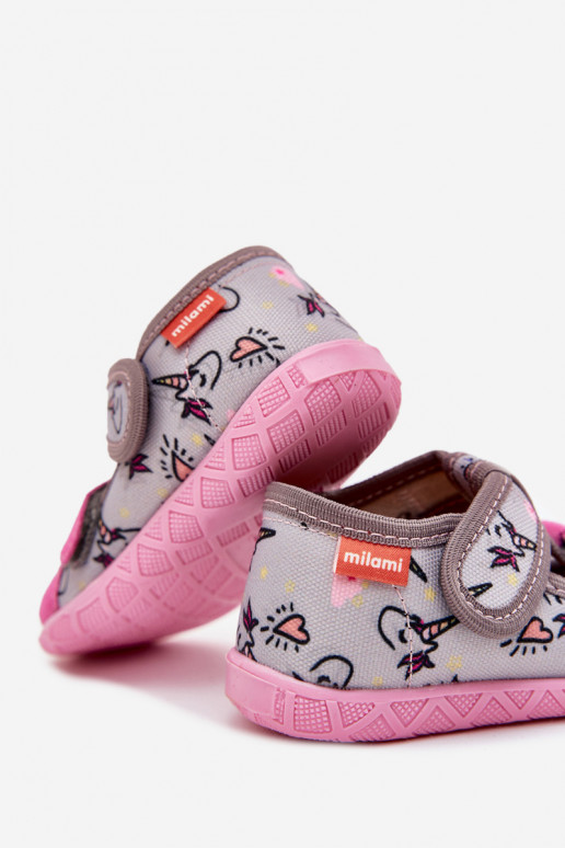 Zapatillas Milami Infantil con sujetadores adhesivos EN unicornios gris-color rosa Reathiana