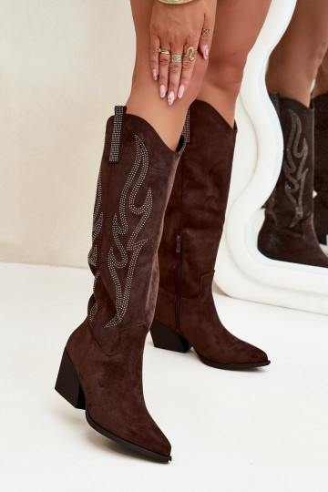 botas estilo vaquero Femenino Con decoración con tacones CzekoladoAe Jovina