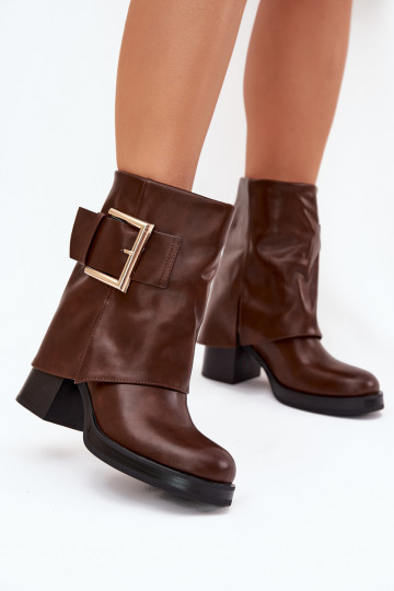 Botas de mujer calentamiento con tacones con hebillas doradas color marrón Milira 2